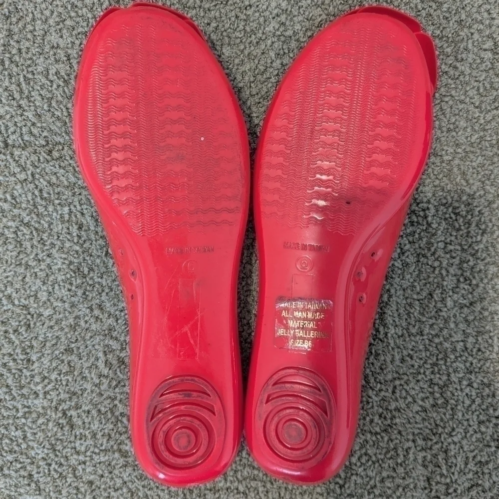 Kate Spade Red Floral Rose Jelly Ballerina Flats Size 6 Dainty Romantic Designer